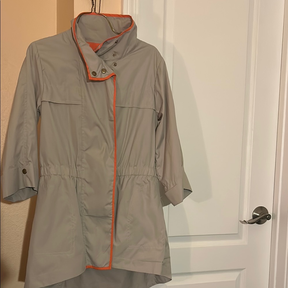 Luii Gray and Orange Trench Coat with Asymmetrical Zipper